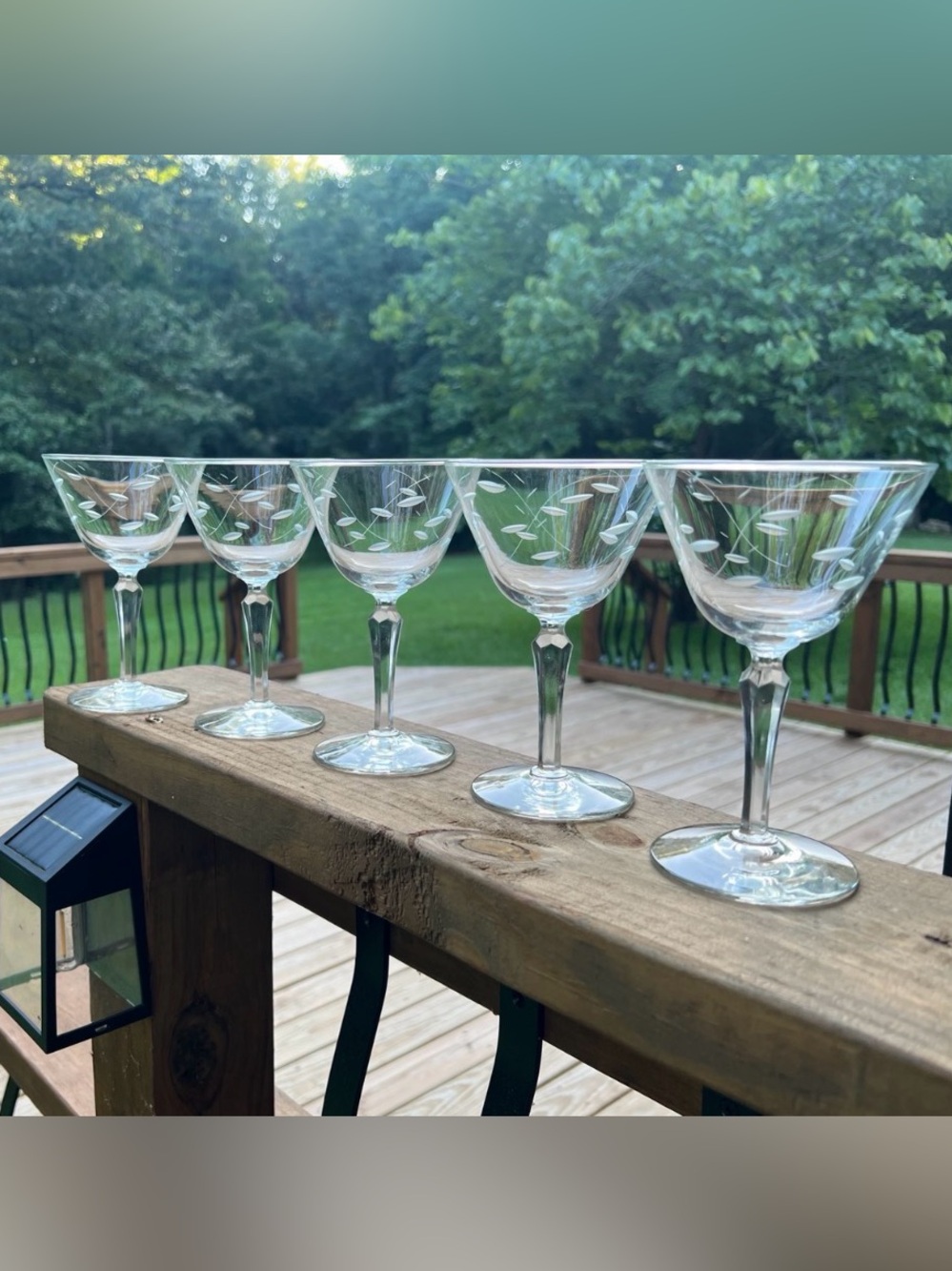 Set of 5 - Vintage - Discontinued Windswept Etched Design - 6in Champagne Glass